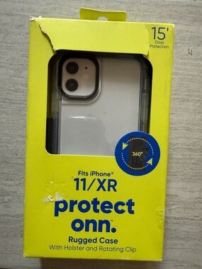 protect onn. Rugged Clear and Black iPhone 11/XR Case with Holster